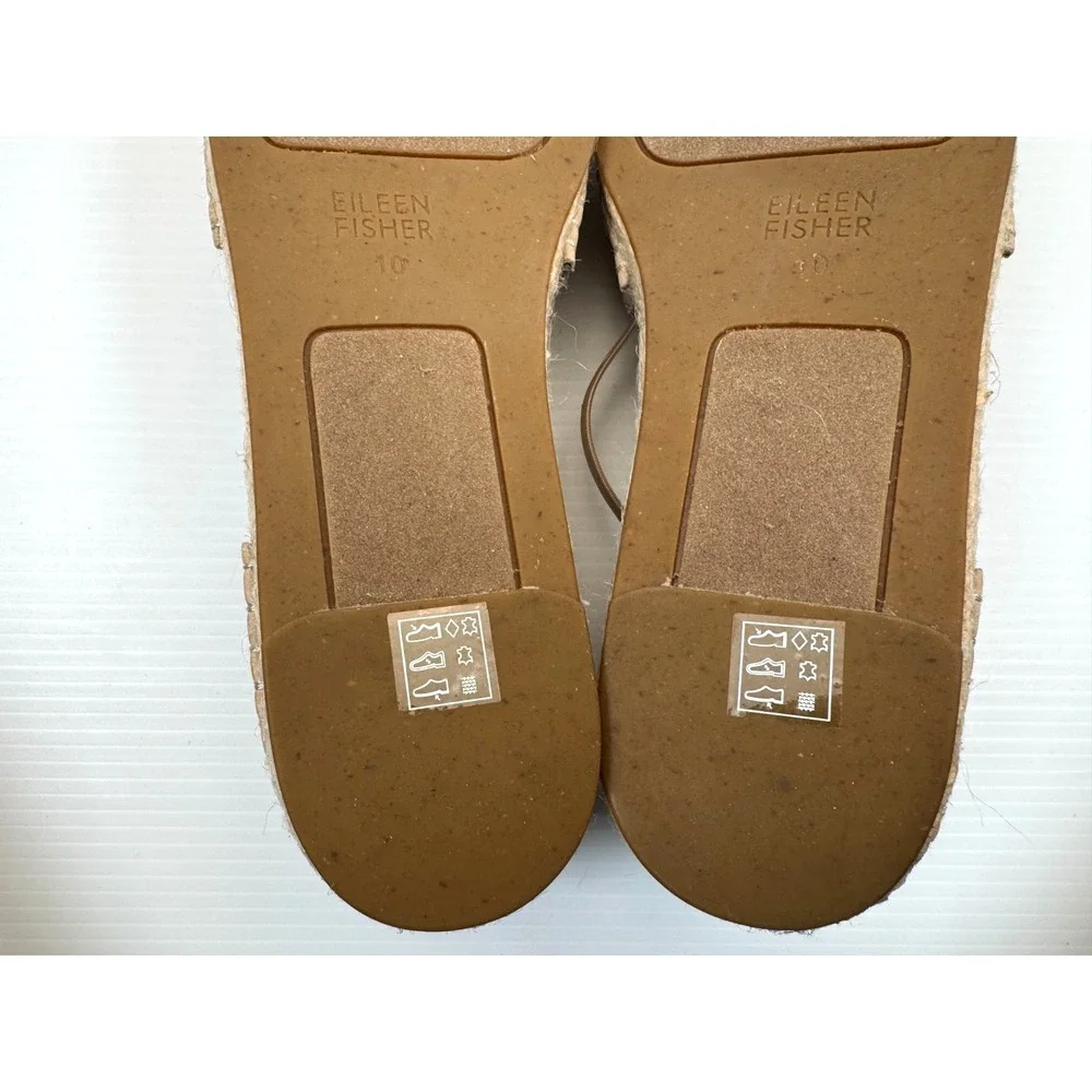 Eileen Fisher Lee Espadrille Flats Women 10‎ NWOT Leather Straw Texture Slip-on